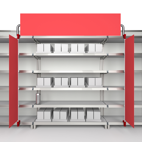 Supermarket,shelf,with,flags,or,shelf Stopper,from,front