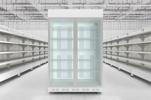 Store,interior,with,empty,refrigerator,display.,3d,render